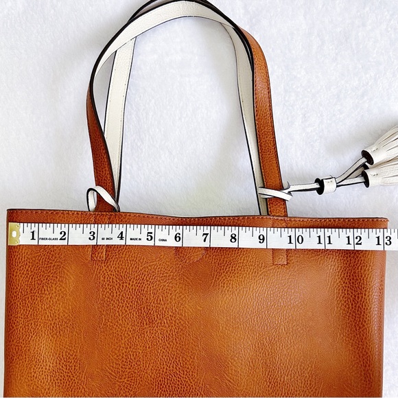 Faux Leather Small Shoulder Tote Bag Brown - Picture 6 of 9